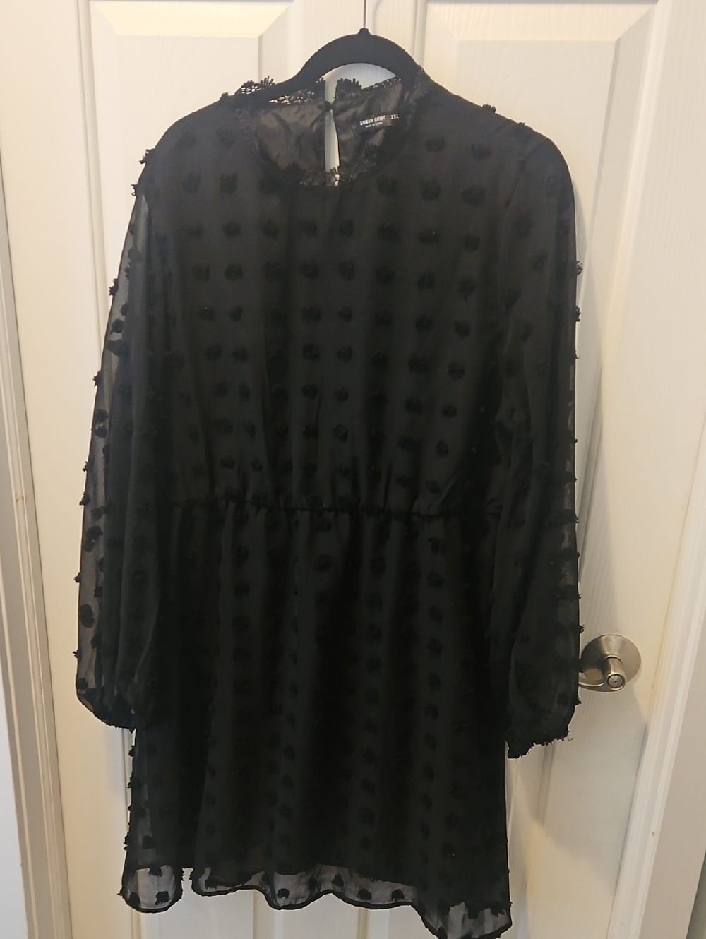 SHEIN Black Long Sleeve Swiss Dot Mini Dress